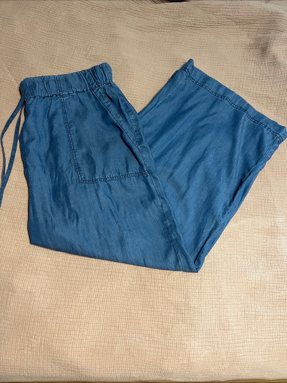 Thread & Supply Chambray Blue Tie Waist Lyocell Wide Leg Pants Size Large